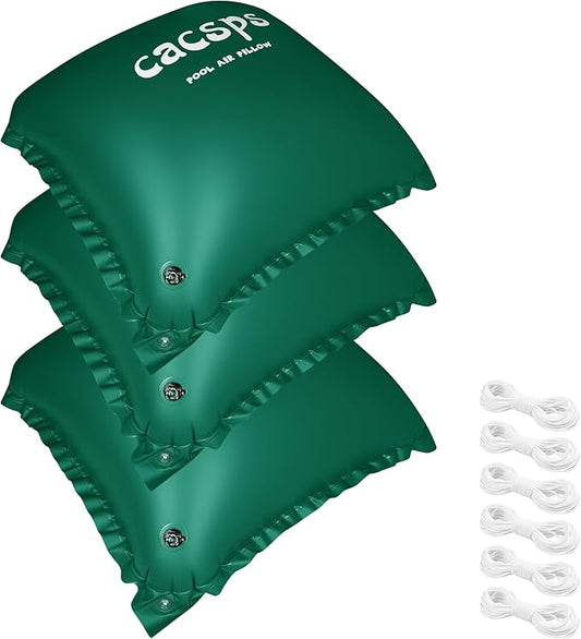 3 Pack Pool Pillow for Above Ground Pools, 4x4 Ft Air Pillow for Closing Winter Winterizing Kit, 0.5mm PVC Material, 2X 16.5Ft Rope (Green)