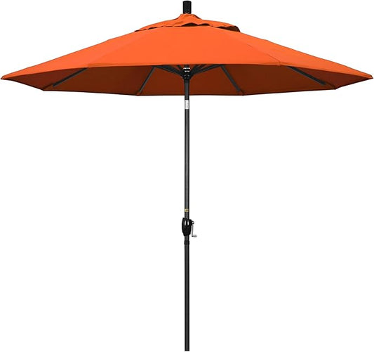 California Umbrella 9' Rd Pacific Trail Series Aluminum Patio Umbrella, Crank Lift, Push Button Tilt, Black Finish, Sunbrella Tangerine Fabric