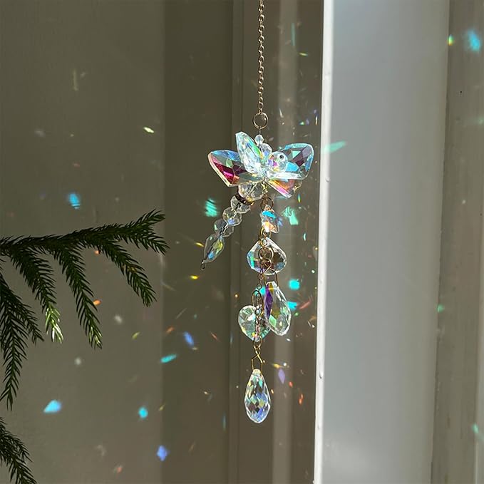 Sun Catchers Indoor Window Hanging Crystal Beads Dragonfly Prism Suncatcher Ornament Rainbow Maker Home Decor, Dragonfly