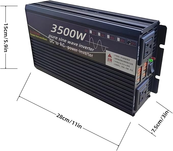 3500W Power Inverter 60V DC to 110V AC Converter with LED Display Dual AC Outlets Dual Fans Radiating for RV, Camp, Boat and Home Emergency Portable Pure Sine Wave Inverter (LED Screen, 3500W 60V)
