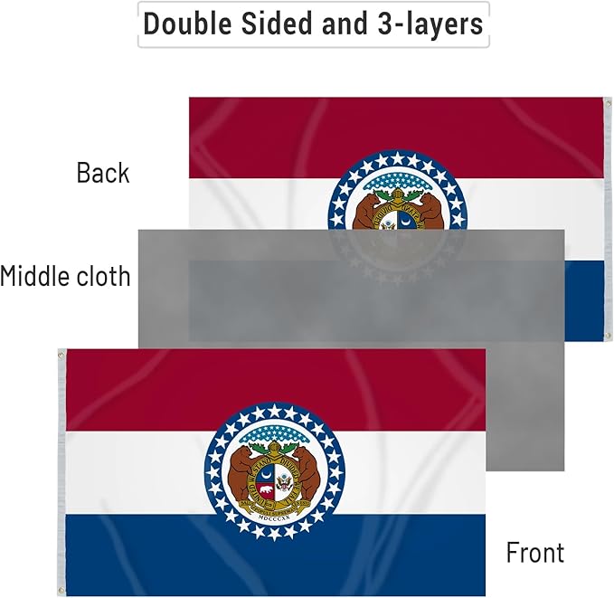 AMZFLAG Missouri Flag 3x5 Feet Outdoor 3 Ply Polyester Missouri State Flags MO Double Sided, Vivid Color Heavy Duty State of Missouri Flags with 2 Brass Grommets