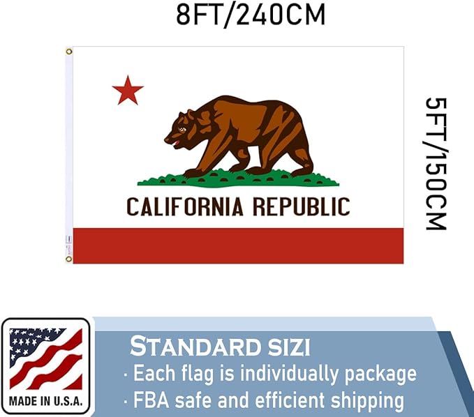 California Republic State State Flags 5x8Outdoor Heavy Duty Double Sided Nylon Vivid Color Anti-Fading with 3 Brass Grommets for Home/Company/Indoor Outdoor Decoration