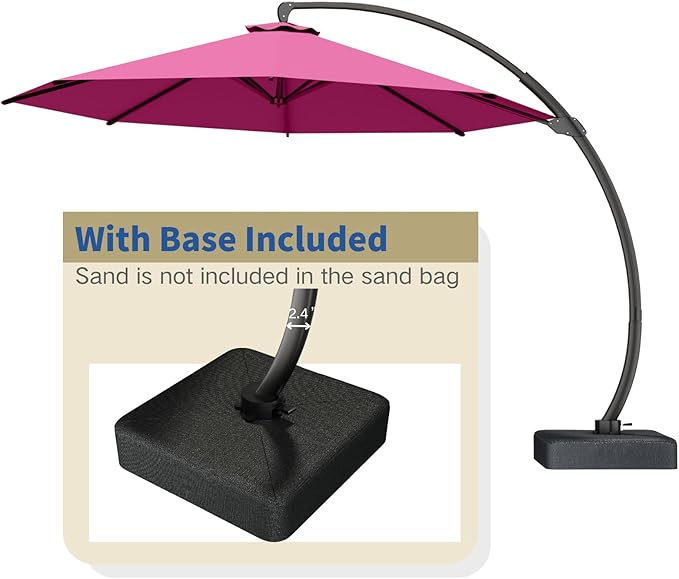 Outdoor Patio Umbrella with Sand Bag Included, 11 FT Deluxe Curvy Cantilever Umbrella Offset Hanging Umbrella with 360° Rotation for Market, Pool, Garden, Backyard, Deck