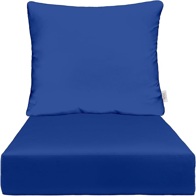 RSH DECOR Deep Seating Cushion with Pillow Back | 22” x 25” x 5" Seat | Water and Fade-Resistant Spun Fabric | Made in USA | Outdoor Chair Cushion Set for Patio Furniture (Cobalt Blue)