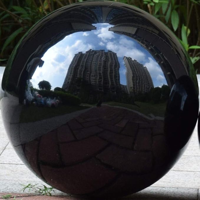 14 inch Diameter Black Gazing Ball,Black Stainless Steel Polished Reflective Smooth Garden Sphere Globe Mirror,Colorful and Shiny Addition to Any Garden or Home
