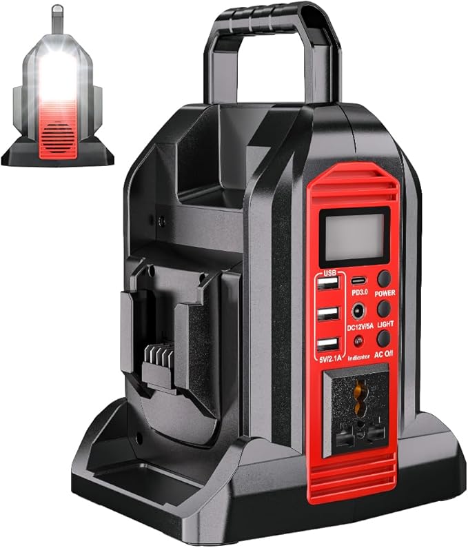 350W Power Inverter Compatible with Milwaukee18V Battery Power Supply Inverter DC 20V to AC 110~120V Pure Sine Wave Inverter with LED Light,AC,DC,Type-C,USB Port for Camping Emergency Travel