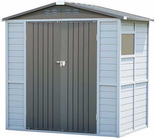 Galvanized Steel Frame & Solid Cedar Wood Wall Shed | 4x6ft Outdoor Storage Shed with 9-Level Wind Resistance & 10-Grade Waterproof Roof, Lockable Double Doors & 2 Windows for Garden Patio