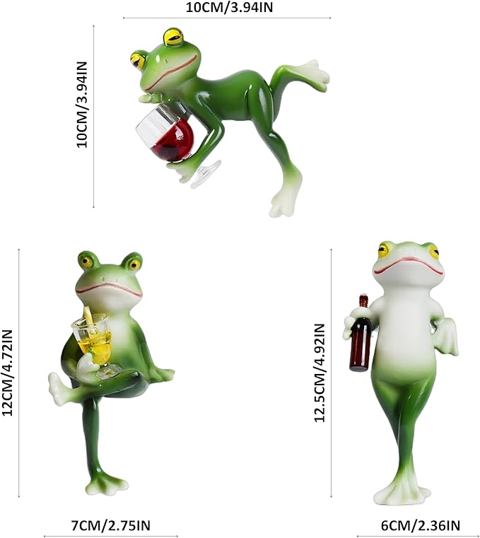 3 Pack Tipsy Frog Figurines Pot Huggers Statues Garden Decor for Outside,Plant Decorations for Pots,Miniature Frog Ornaments for Patio,Balcony,Backyard,Lawn,Unique House Warming Gifts for Women