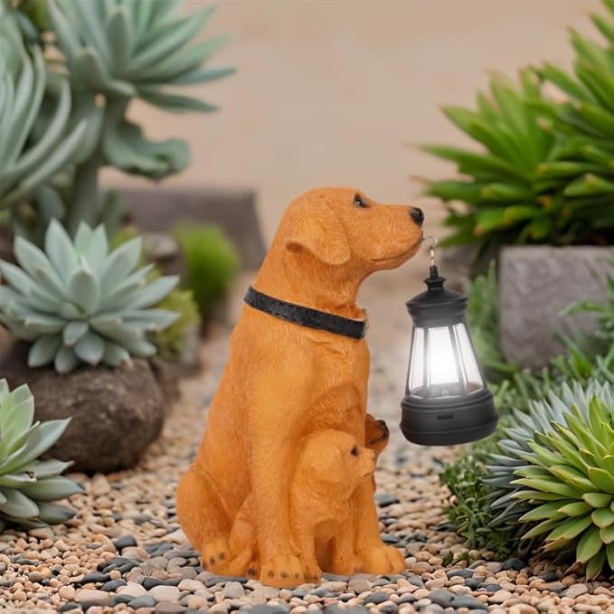 Labrador Dog Garden Statues with Solar Lantern, Outdoor Figurine Resin Sculpture Hanging Solar Power Lights for Decoration Yard Patio Balcony Lawn Ornament Art Decor, Unique Gift for Grandma Wowen Mom