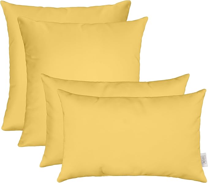 RSH DECOR: Sunbrella Lumbar & Square Pillows Set of 4 | 20" x 12" & 17" x 17" | Water and Fade-Resistant Performance Fabric | Outdoor Throw Pillows for Patio Furniture | Canvas Buttercup Yellow