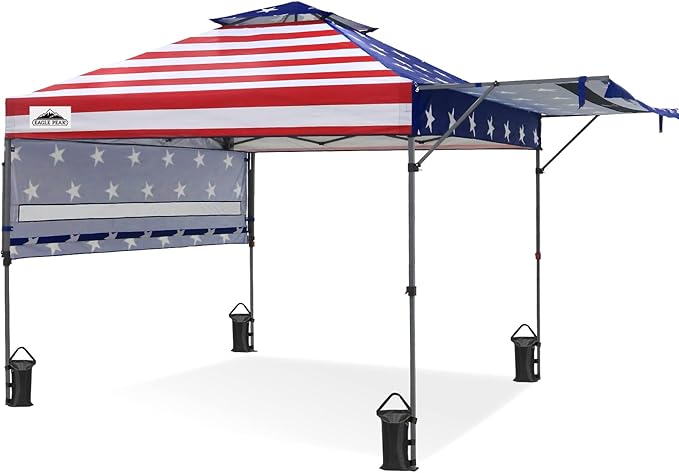 EAGLE PEAK 17x10 Pop up Gazebo Canopy Tent Outdoor Instant Canopy Shelter with Adjustable Dual Half Awnings (American Flag)