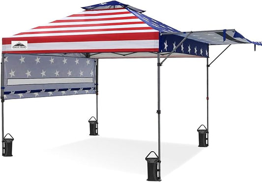 EAGLE PEAK 17x10 Pop up Gazebo Canopy Tent Outdoor Instant Canopy Shelter with Adjustable Dual Half Awnings (American Flag)