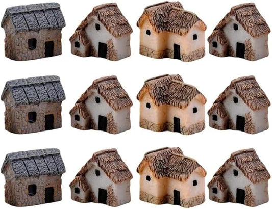 12 Pcs Miniature Fairy Garden Stone House,Mini Fairy Stone Resin House Cottage Statues Sculptures for Micro Landscape Dollhouse Decor