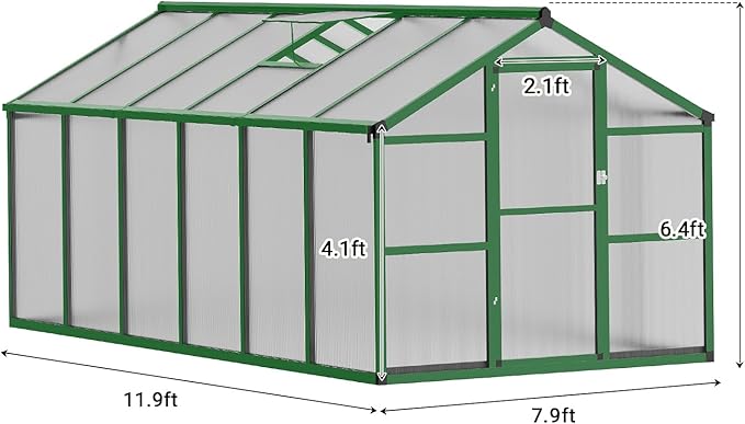 Greenhouse, Greenhouse for Outdoors, Polycarbonate Greenhouses with Quick Setup, Aluminum Frame and Roof Vent, Lockable Door for Backyard, Green Houses for Outside Garden Backyard, Patio
