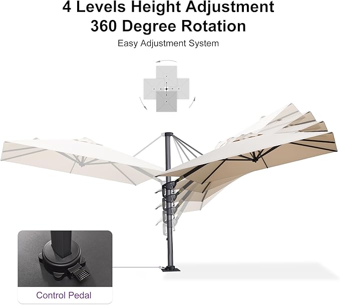 PURPLE LEAF 8' X 8' Patio Umbrella with Steel Plate Base for Pool 7' High Offset Outdoor Cantilever Umbrella Swimming Pool Umbrella with 360°Rotation for Poolside Beige