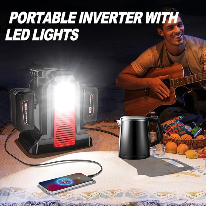 350W Power Inverter Compatible with Milwaukee18V Battery Power Supply Inverter DC 20V to AC 110~120V Pure Sine Wave Inverter with LED Light,AC,DC,Type-C,USB Port for Camping Emergency Travel