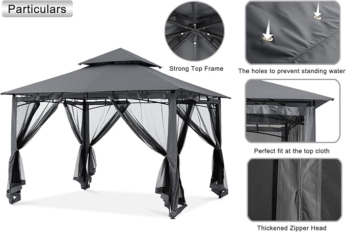 MASTERCANOPY Outdoor Garden Gazebo for Patios with Stable Steel Frame and Netting Walls (9x9,Dark Gray)