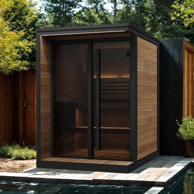GL4 Outdoor Sauna Kit, Garden Luxury-Series Outdoor DIY Sauna Kit, Thermo-Spruce, up to 4 Persons Bundles (Sauna Heater and Sauna Stones Included) (HIVE MINI 6 WiFi - Glass)