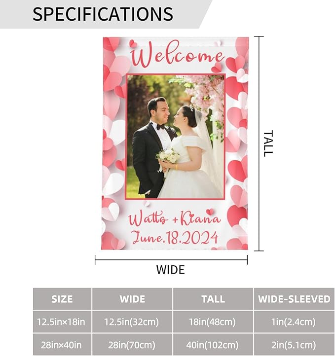 Custom Wedding Garden Flag Personalized Garden Flags Add Photo Name Date Decoration Banner For Ceremony Party Bridal Shower Memorial Anniversary (Custom Wedding Flags 1, 12x18(in))
