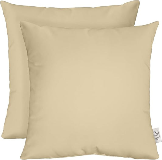 RSH DECOR: Sunbrella Square Throw Pillows Set of 2 | 20" x 20" | Water and Fade-Resistant Performance Fabric | Outdoor Pillow Covers with Down-Alternative Inserts | Canvas Antique Beige