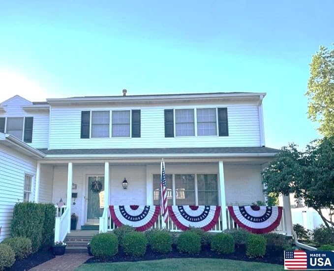 American Pleated Fan Flag Bunting. 100% Made in America by Old Glory Bunting. 3 x 6 ft Stars & Sewn Stripes USA Indoor/Outdoor Cotton Bunting Banner. Perfect for July 4th and America 250 events.