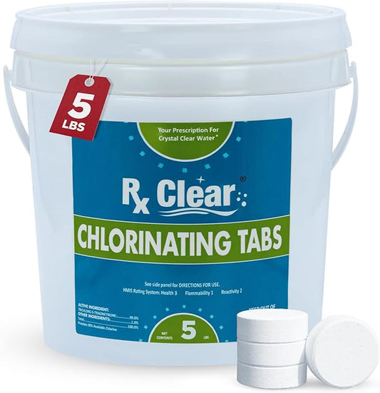Rx Clear 3" Inch Chlorine Tabs | 5 Pounds | Individual Stabilized Chlorinating Tablets for Sanitizing Swimming Pools | Long Lasting, Slow Dissolving, and UV Protected