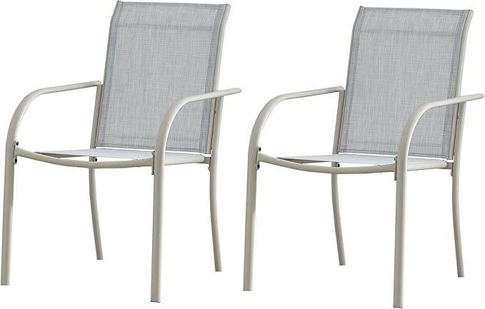 Outdoor Dining Chairs Set of 2, Stackable Patio Chairs with Textilene Fabric, Lightweight Garden Chairs for Poolside, Backyard, Camping, Beige