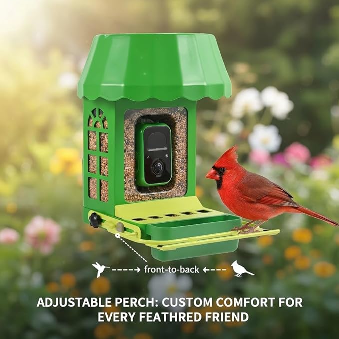 Avinory Metal Smart Bird Feeder with 2K HD Camera with Pole Dia 1 in,Solar Powered,AI Identification for 12000+ Species,2.4GHz Wireless,Squirrel-Proof Design,Chew-Proof,Easy Setup for Outdoor Garden
