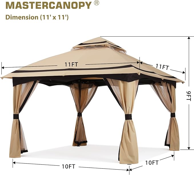 MASTERCANOPY 10x10FT Outdoor Patio Gazebo with Mosquito Netting for Backyard, Patio, Garden Beige