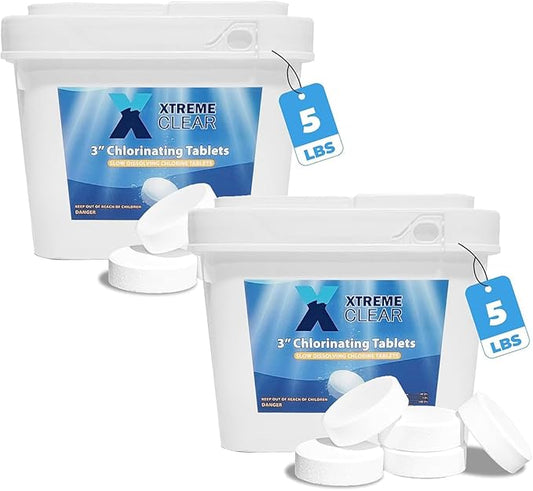 Xtremeclear 2-Pack 3" Swimming Pool Chlorine Tablets | Pro-Grade Pool Sanitizer Long Lasting & Slow Dissolving | 99% Pure Tri-Chlor|, 5 Pounds Bucket