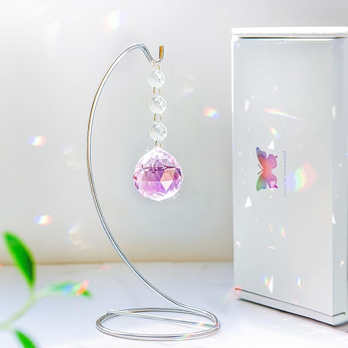 Grief Gifts for Women,40mm Crystal Suncatcher 9-inch Silver Stand with a Greeting Card,in Memory of Loved One Gifts,Memorial for Daughter
