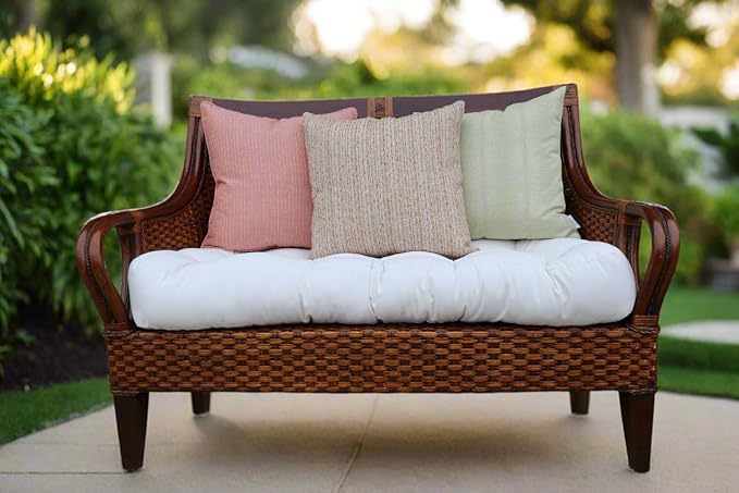 RSH DECOR Sunbrella Tufted Wicker Loveseat Cushion | 44” x 22" | Water and Fade-Resistant Performance Fabric | Outdoor Settee Cushion for Patio Furniture | Made in USA (Cast Mist Green)
