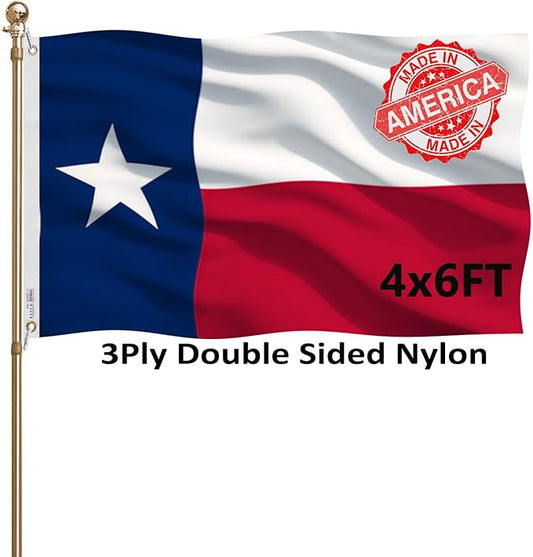 Texas State Flags 4x6 Outdoor Heavy Duty Double Sided Nylon Vivid Color Anti-Fading with 2 Brass Grommets for Home/Company/Indoor Outdoor Decoration