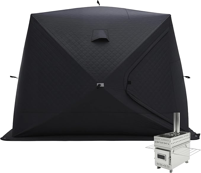 Albott Outdoor Sauna Tent, Portable Wood Burning with Stove, 4-6 Person Steam for Dry Sauna, Oxford Cloth & Carbon Steel Stove with Stone, 8.2’ x 8.2’ x 6.7’, Grey