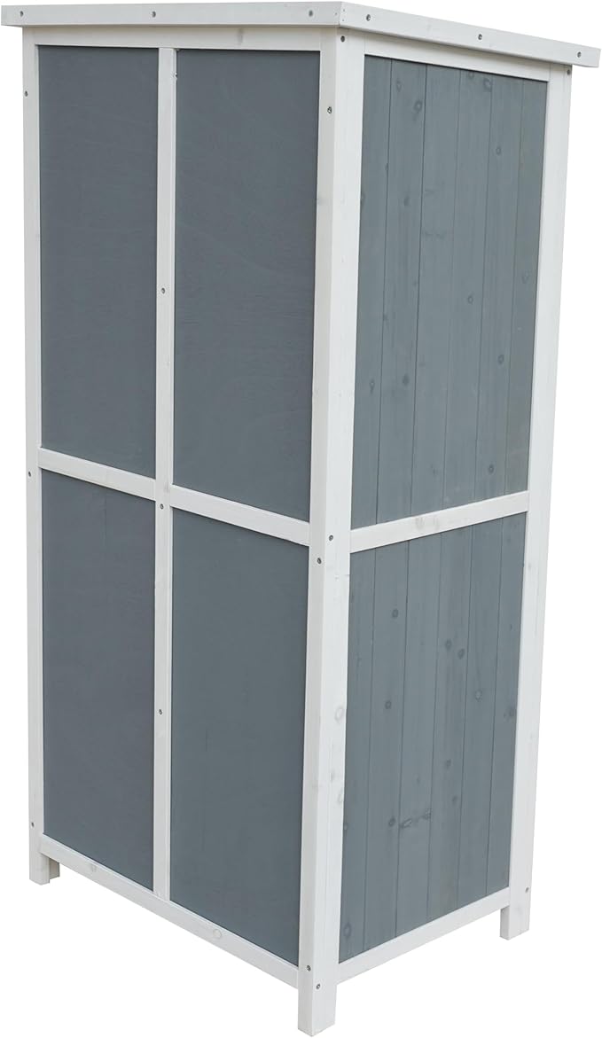 GDFStudio 54" Two-Tone Storage Shed Gray & White Design Outdoor Tool Storage House with Sloped Roof & 5 Customizable Compartments for Garden Patio Backyard, Gray