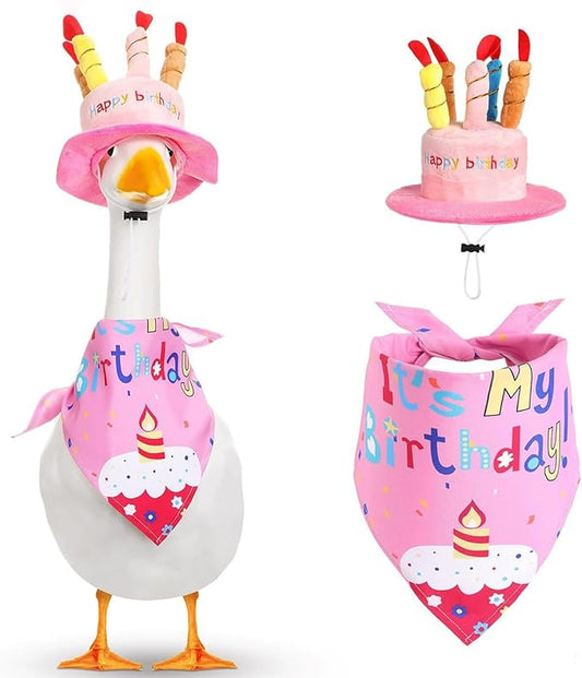 Porch Goose Outfits for 23" Plastic Porch Goose Birthday Outfit Goose Clothes for Cement Goose for Indoor Outdoor Garden Yard Lawn Patio Art Decor(Pink)