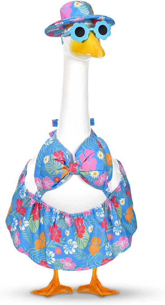 Summer Goose Outfit Porch Goose Outfits Bikini Goose Clothes Hawaiian Porch Goose Clothes for 23" Cement Plastic Goose Outdoor Garden Yard Patio Decor (Blue)