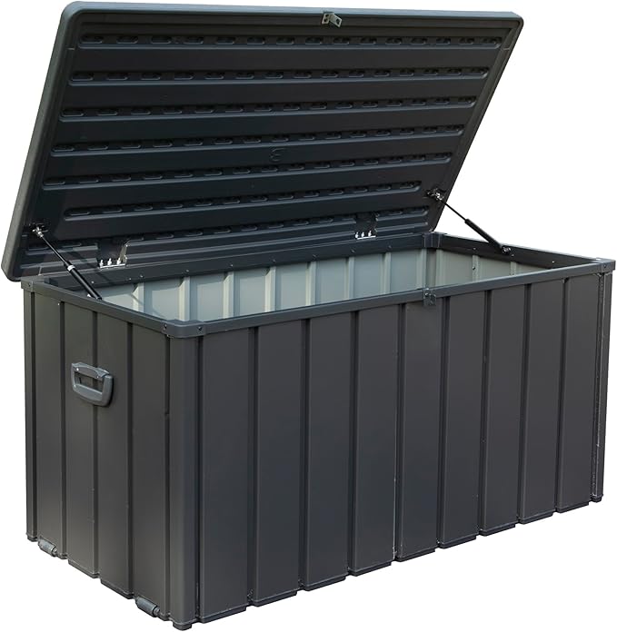 Deck Box,100 Gallon Indoor and Outdoor Storage Box, Lockable Large Patio Storage Bin for Outside Cushions, Garden Tools (Dark Grey)