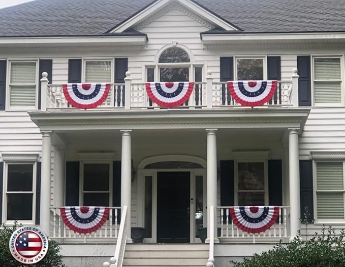 American Pleated Fan Flag Bunting. 2 x 4 ft Embroidered Stars & Sewn Stripes USA Indoor/Outdoor Nylon Bunting Banner. Perfect for July 4th and America 250 events. 100% Made in America by Old Glory Bunting