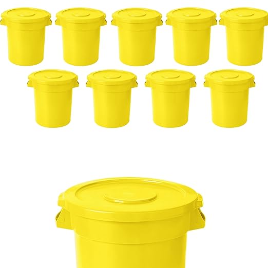 20 Gallon Trash Can With Lid Round Ingredient Storage Containers Recycling Bin Kitchen Garbage Can Office Garbage Can Trash Barrel Plastic Barrel Yard Waste Bin Outdoor Trashcan (10, Yellow)