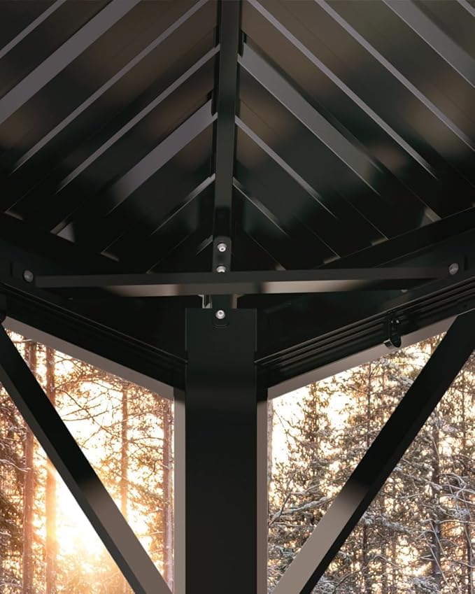 12'x16' Hardtop Gazebo - Aluminum Frame Permanent Pavilion with Curtains and Netting, Outdoor Double Metal Roof, Heavy Duty Poles for Patio, Deck, Backyard, Lawn, Garden