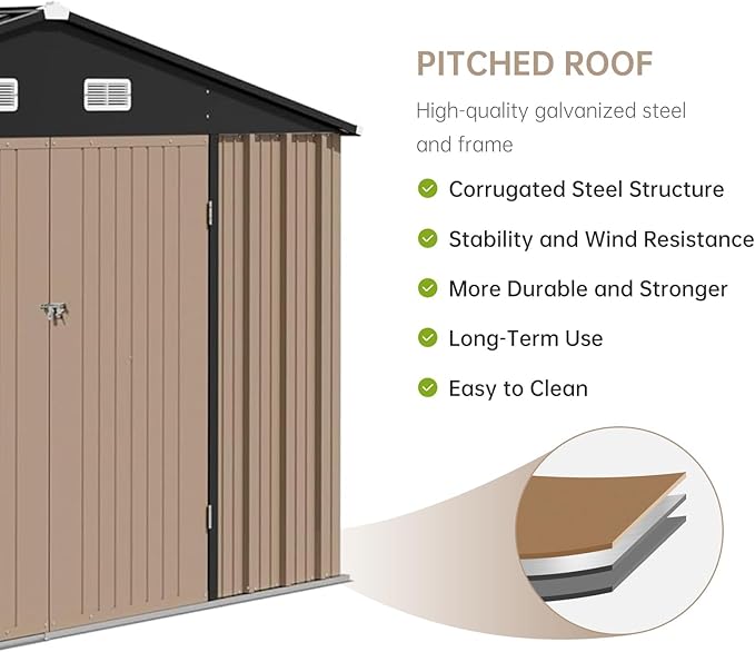 8X10FT Metal Outdoor Storage Shed - Galvanized Steel Waterproof Garden Shed with Lockable Doors & Vents, All-Weather Utility Tool Shed for Lawn Mower, Bike