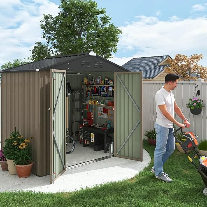 Flamaker 6x8 FT Storage Shed Waterproof Metal Garden Shed with Lockable Door Utility Tool Shed Outdoor Storage for Backyard, Patio and Lawn