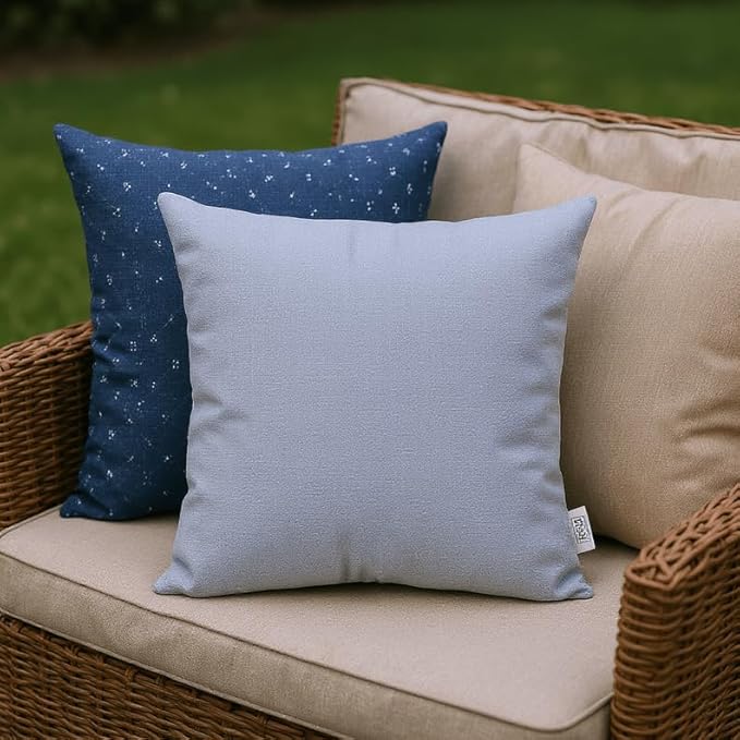 RSH DECOR: Sunbrella Square Throw Pillows Set of 2 | 20" x 20" | Water and Fade-Resistant Performance Fabric | Outdoor Pillow Covers with Down-Alternative Inserts | Canvas Air Blue