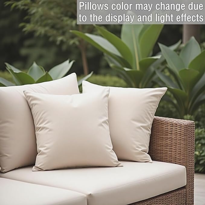 18" x 18" Throw Pillows, Outdoor Waterproof Pillows with Inserts, Square Decorative Pillows for Patio Furniture Garden Couch Sofa Home(Light Khaki, Set of 4)