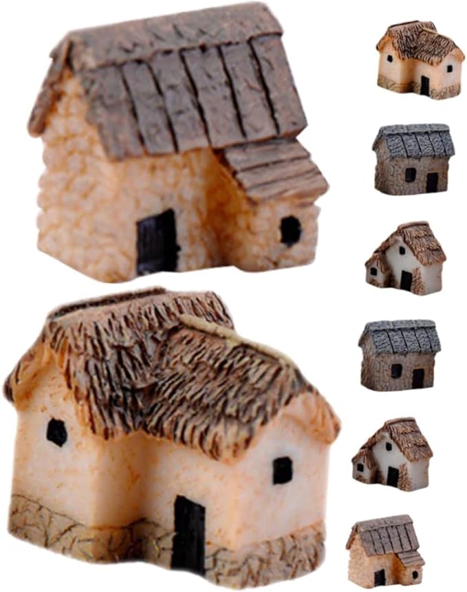 Fairy Garden Mini House Accessories, Miniature Village Hut Figurine Cottage, DIY Micro Landscape Decor Ornaments for Bonsai, Succulent Planting (C)