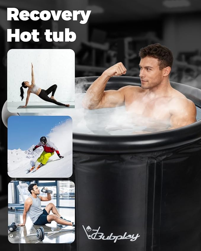 Ice Bath Cold Plunge Tub with Cover for Indoor Outdoor for Recovery, Cold Water Therapy, Athletes & Adults -105 Gallons, Black, XL