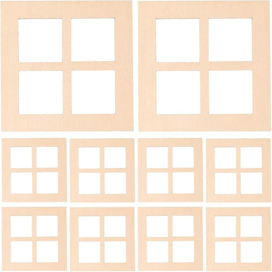 10Pcs Wooden Window for Dollhouse: 2.7 Inch Miniature Frame Mini Furniture Doll House 1:12 Dollhouse Wooden Doors - Miniature Furniture Doll Craft Window Frame Model Decoration