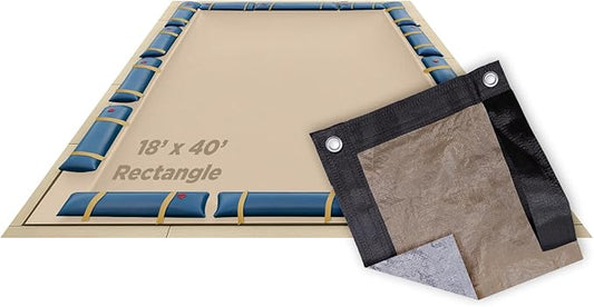 Buffalo Blizzard Supreme Plus 18 ft x 40 ft Rectangular Winter Pool Cover | Tan/Silver | Heavy Duty for Above Ground Swimming Pools | Easy Install | Cold & UV Resistant | Seasonal Debris Protection