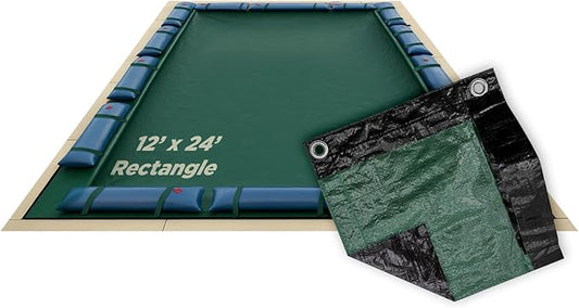 Buffalo Blizzard Supreme Plus 12 ft x 24 ft Rectangular Winter Pool Cover | Green/Black | Heavy Duty for Above Ground Swimming Pools | Easy Install | Cold & UV Resistant | Seasonal Debris Protection